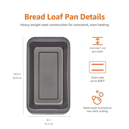 Amazon Basics Rectangular Baking Bread Loaf Pan, 9.5 x 5 Inch, Set of 2, Gray