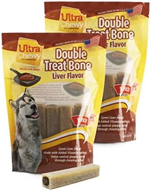 Ultra Chewy Double Treat Bones: Long-Lasting Dog Treats Made in USA for Large and Small Breeds, Highly Digestible, Ideal for Aggressive Chewers (Liver, 2 Value Packs)
