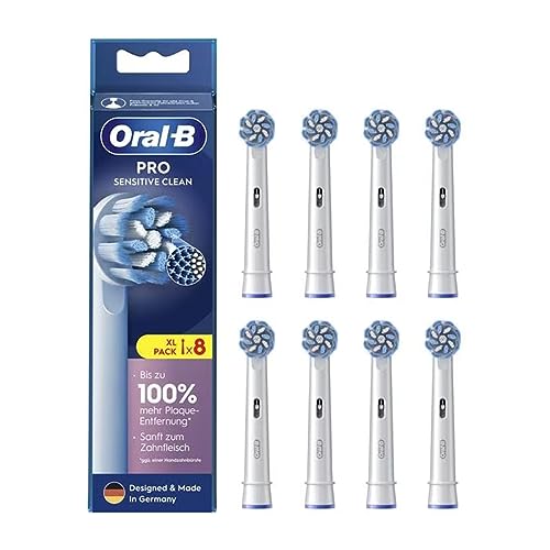 Oral-B Pro Sensitive Clean Replacement Toothbrush Heads for Electric Toothbrush, Pack of 8, Gentle Teeth Cleaning, Innovative X-shaped Bristles, Original Oral-B Toothbrush Attachment, Made in Germany