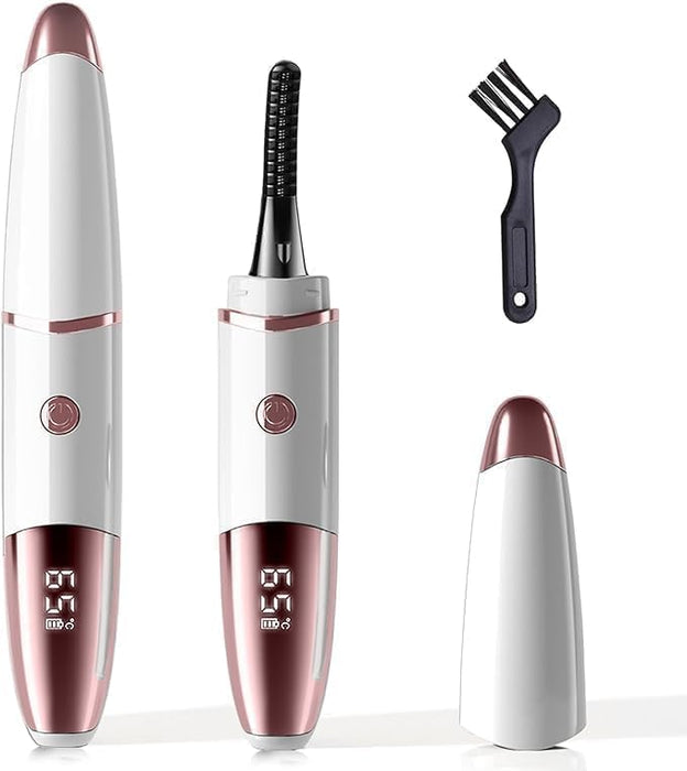 Heated Eyelash Curlers - Fast Heat up Within 10s - 24 Hours Long Lasting - Rechargeable Electric Eyelash Curler with Type-C, with 4 Heating Modes Anti-Burn Mini Lash Curler with LED Display-White-05