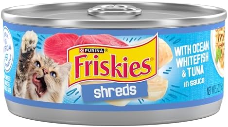 Purina Friskies Shreds With Ocean Whitefish and Tuna in Sauce Wet Cat Food - (Pack of 24) 5.5 oz. Cans