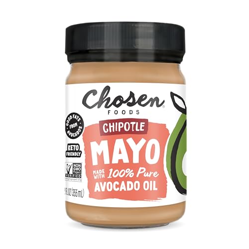 Chosen Foods 100% Avocado Oil-Based Chipotle Mayonnaise, Gluten & Dairy Free, Low-Carb, Keto & Paleo Diet Friendly, Mayo for Sandwiches, Dressings and Sauces, Made with Cage Free Eggs (12 floz)