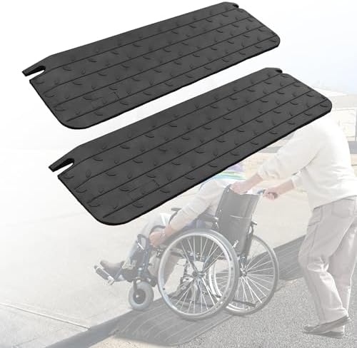 1.5" High 2 Pack Wheelchair Ramp Rubber Threshold Ramps for Home Doorways, 2200 lbs Weight Capacity, Non-Slip Surface for Wheelchair,Strollers,Scooters Home Doorways Use(1.5" High, 2 Pack)