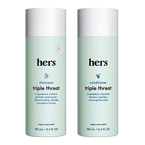 hers Triple Threat Shampoo and Conditioner Set for Women- Thickening, Moisturizing, Reduces Shedding - Color Safe Hair Loss Shampoo and Conditioner- Napa Rose, 2 pack, 6.4oz