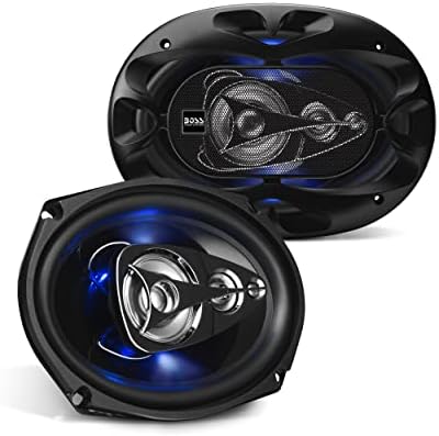 BOSS Audio Systems BE694 Rage Series 6 x 9 Inch Car Door Speakers - Blue Light Illumination, 500 Watts Max, 4 Way, Full Range, Coaxial, Sold in Pairs, bocinas, para, carro