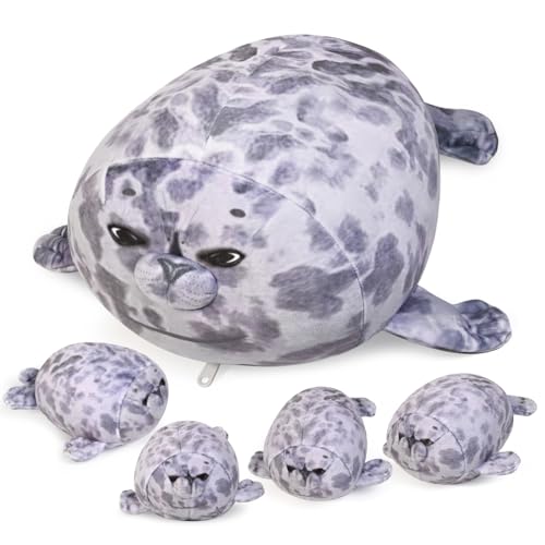 KMUYSL Seal Plush Toys for Girls Ages 3 4 5 6 7 8+ Year - Seal Mommy Stuffed Animal with 4 Babies in Her Tummy, Plush Toys Set for Girls, Kids, Ideal Christmas Birthday Gift