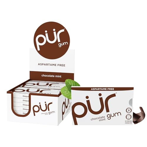 PUR Gum | Aspartame Free Chewing Gum | 100% Xylitol | Natural Chocolate Mint Flavored Gum, 9 Pieces (Pack of 12)