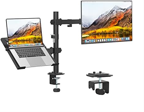 Monitor and Laptop Mount, Monitor Arm with Laptop Tray for 13" to 27" LCD Computer Screens and Notebook up to 17 inch, Fully Adjustable Laptop Mount Stand Holds up to 17.6lbs