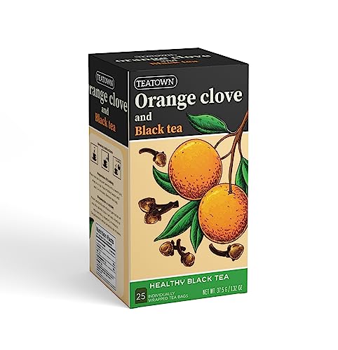 Premium Single Origin Orange Clove Black Ceylon Tea Bags 25 Count Individually Wrapped Herbal, All Natural Full Bodied Aromatic Flavor