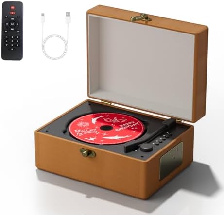Time Music Box CD Player with Speakers; Bluetooth Transmitter; Festival Gift; BGM Player for Home Decor (Brown)