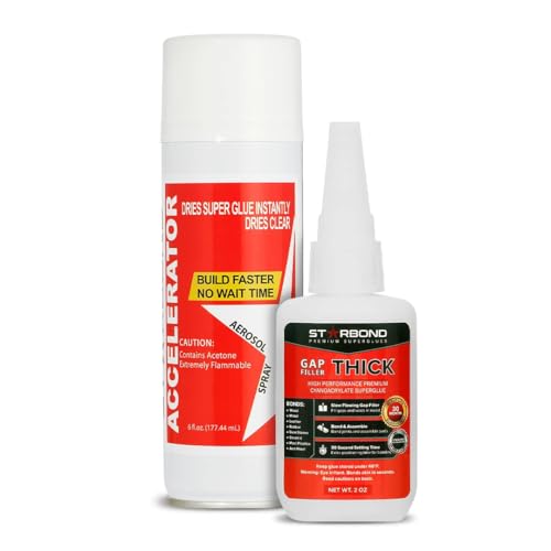Starbond 2 oz Thick CA Glue with 6 oz Aerosol Activator Bundle Premium Cyanoacrylate Super Glue for Mitre Joint Bonding, Woodworking, Carpentry, Archery Fletching