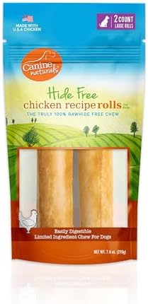 Canine Naturals Chicken Recipe Chew - Rawhide Free Dog Treats - Made from USA Raised Chicken - All-Natural and Easily Digestible - Large (2 Count) for Dogs 50-75Lb