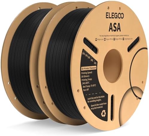 ELEGOO ASA Filament 1.75mm Black 2KG, UV & Weather Resistant 3D Printer Filament Perfect for Outdoor Functional Parts, Dimensional Accuracy +/- 0.02mm, 2 Pack 1kg Spool (2.2lbs)