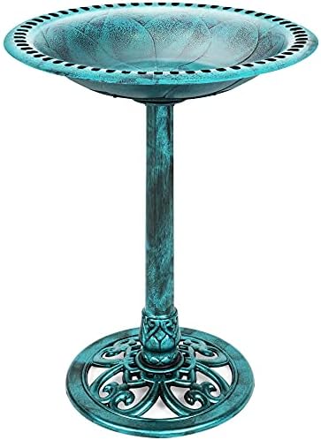 Best Choice Products 28in Pedestal Bird Bath, Vintage Outdoor Resin Accent Decoration w/Fleur-de-Lis Accents - Green