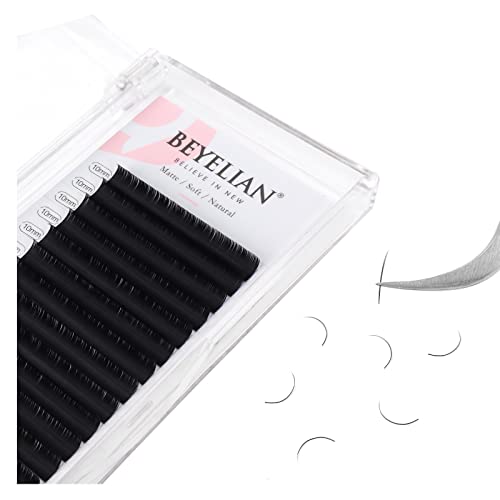BEYELIAN Ellipse Flat Lash Extension 16 Rows 0.15 C Curl 10mm Single Length Tray Flat Eyelash Extension Matte Black Classic Lash Extensions Professional Supplies