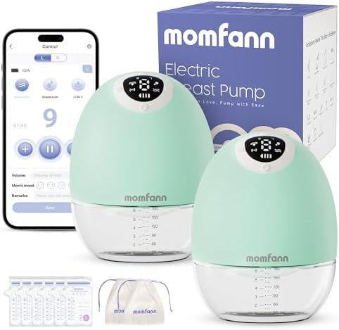 Breast Pump Wearable, Hands-Free APP Control Portable Breastfeeding Pump with Efficient Milk Output, Leak-Proof Design, Discreet, Quieter, 3 Modes 9 Levels Electric Breast Pump, Green