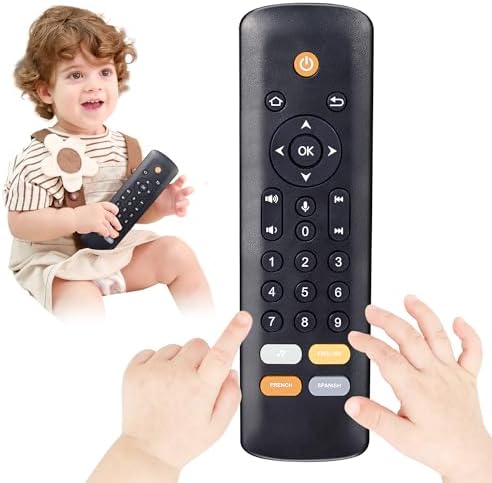 Baby TV Remote Toy - Realistic Play Remote toy with Lights and Sounds, 3 Languages (English, Spanish & French), Learning Musical Toys, Preschool Infant Boys Girls Toys Gift for 1 2 Year Old, Black