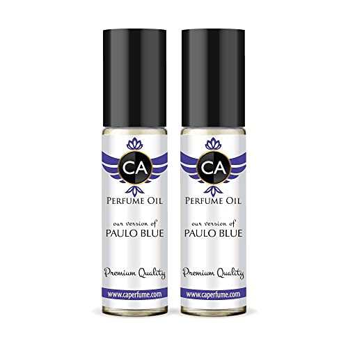 CA Perfume Impression of R. Lauren Paulo Blue For Men Replica Fragrance Body Oil Dupes Alcohol-Free Essential Aromatherapy Sample Travel Size Concentrated Long Lasting Attar Roll-On 0.3 Fl Oz-X2
