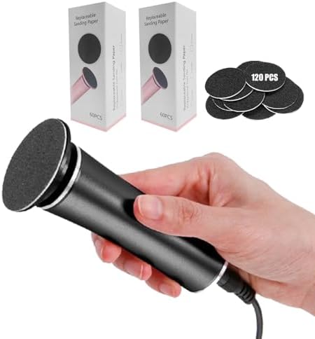 Electric Foot File Callus Remover Professional Foot File Pedicure Tools Adjustable Speed 120pcs Replacement Sandpaper disc Easy to Remove Cutin Dead Skin calluses(Black 120pcs)