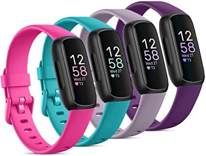 Odbeai Compatible with Fitbit Inspire 3 Bands for Women Men, Sport Wristband Replacement Soft Silicone Straps for Inspire 3 Fitness Tracker Women & Men(4 Pack,Small)