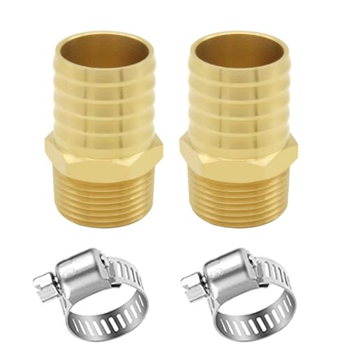 JoyTube 2 Pcs Hose Barb Fittings 5/8" Barb to 3/4" NPT Male Thread Brass Metals Adapter Connector with Hose Clamp