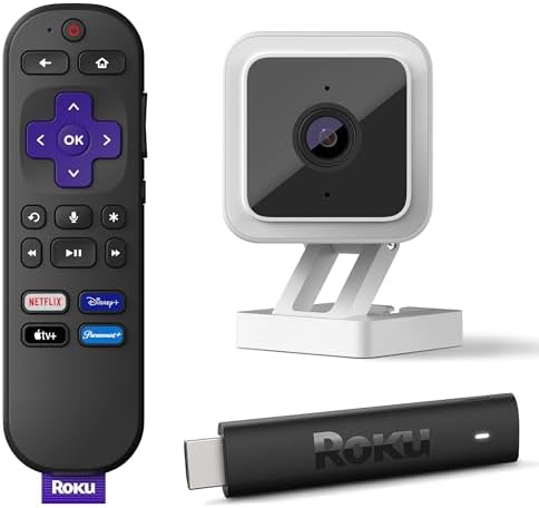 Roku Streaming Stick 4K Streaming Device with Voice Remote & Indoor Camera Bundle