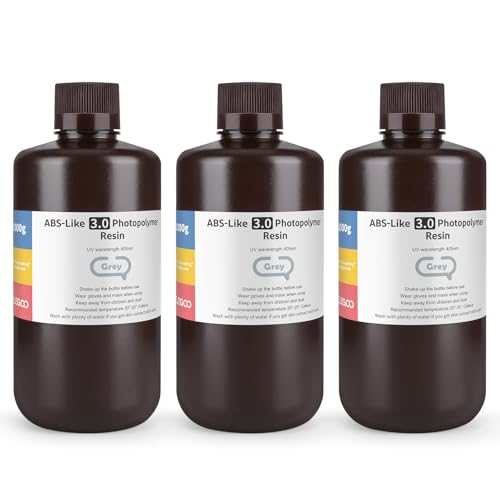 ELEGOO ABS-Like Resin 3.0, Photopolymer Resin UV Curing 405nm, Upgraded ABS 3D Printing Resin, Higher Precision, Lower Shrinkage 3D Resin for LCD/MSLA/DLP 3D Printer, Grey 3000G