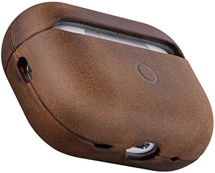 Maogoam for AirPods Pro 2nd Generation Leather Case Cover with Button, Genuine Oil Wax Crazy Horse Cowhide Leather Case for Airpods Pro 2, Indiana-Jones Style, The Front LED Visible,Dark Brown