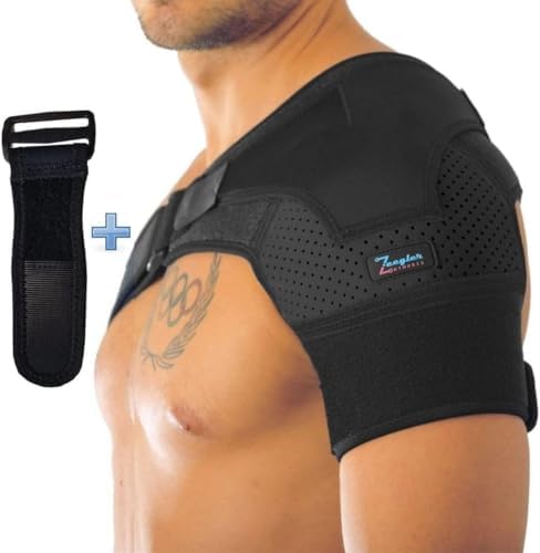 Shoulder Brace for Women and Men - Support for Torn Rotator Cuff, AC Joint Pain Relief and Dislocated Shoulder. Compression Sleeve, Arm Immobilizer Wrap, Stability Strap + Free Extension, Left-Right