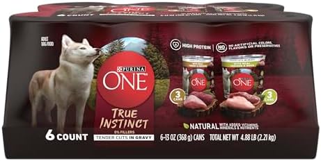 Purina ONE True Instinct Tender Cuts in Gravy with Real Turkey and Venison, and with Real Chicken and Duck High Protein Wet Dog Food Variety Pack - (Pack of 6) 13 Oz. Cans