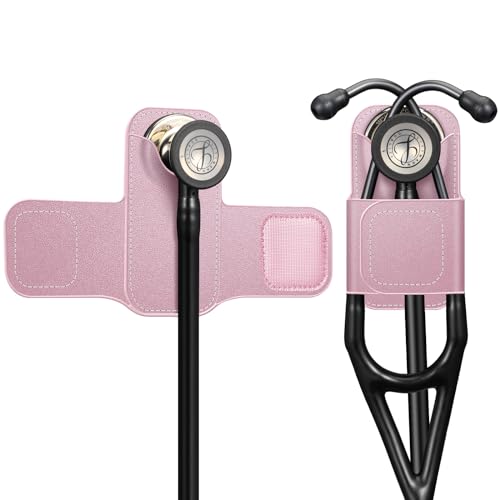 Stethoscope Holder Clip, PU Leather Stethoscope Hip Holder Lightweight Portable Holster for Physicians, Nurses, EMT, Medical Nursing Students,for 3M Littmann & Most Stethoscope, Rose Gold