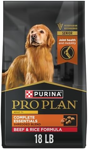 Purina Pro Plan Adult 7 Plus Complete Essentials Shredded Blend Beef and Rice Formula High Protein Dog Food for Senior Dogs - 18 lb. Bag