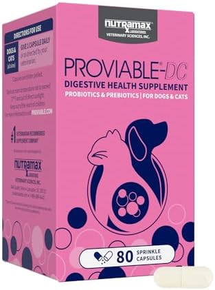 Nutramax Proviable Digestive Health Supplement Multi-Strain Probiotics and Prebiotics for Cats and Dogs - with 7 Strains of Bacteria, 80 Capsules, blue