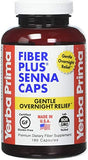 Yerba Prima Fiber Plus Senna Capsules, 180 Count - Gentle Overnight Relief, USA Made, Non-GMO, Gluten-Free