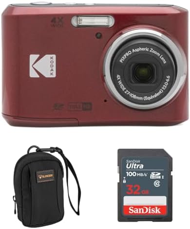 Kodak PIXPRO FZ45 Friendly Zoom 16MP Full HD Digital Camera, Red, Bundle with 32GB Memory Card and Camera Bag