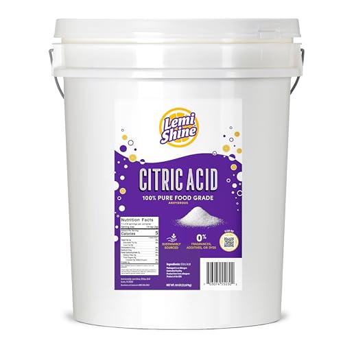 Lemi Shine 100% Citric Acid Bulk 50 Pound Pail | Pure Food-Grade Flavor Enhancer & All-Natural Preservative | Fragrance Free Citric Acid for Bath Bombs, Cooking, & Canning