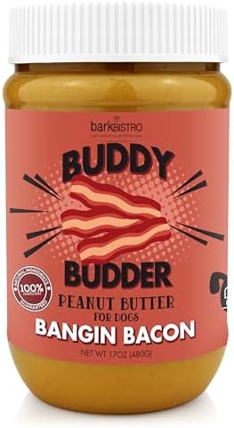 BUDDY BUDDER Bangin Bacon Peanut Butter, 100% Natural, 17oz, Dog Treat, Pill Pocket, Made in USA