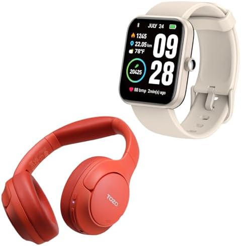 TOZO HT2 Hybrid Active Noise Cancelling Headphones S2 Smart Watch Champagne