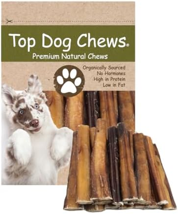Top Dog Chews - Thick 6 Inch Bully Sticks, 100% Natural Beef, Free Range, Grass Fed, High Protein, Supports Dental Health & Easily Digestible, Dog Treat, 12 Pack- 19oz