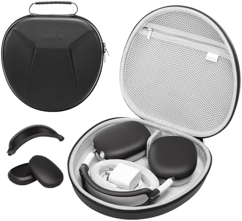 MOSISO Smart Hard Case Compatible with AirPods Max Supports Sleep Mode, Organizer Portable Travel Cover Storage Bag with Silicone Earpad & Headband Cover Anti-Scratch Accessories, Black