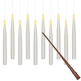 Leejec 10pcs Flameless Taper Floating Candles with Magic Wand Remote, Halloween Decorations, Indoor Christmas Home Decor, Flickering Warm Light, Battery Operated 10.8" LED Electric Window Candle