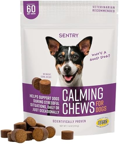 Sentry Calming Chews for Dogs, Calming Aid Helps to Manage Stress & Anxiety, with Pheromones That May Help Curb Destructive Behavior & Separation Anxiety, Calming Health Supplement for Dogs, 60 Count