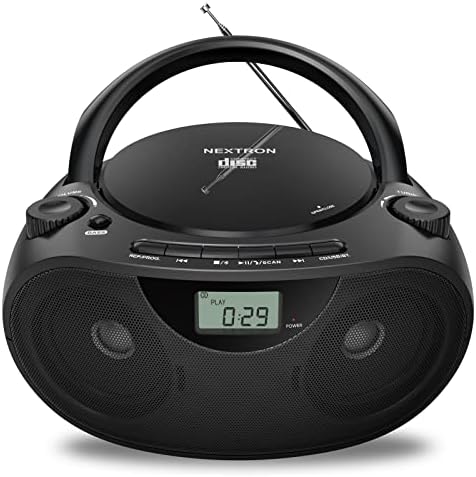 Portable Stereo CD Player Boombox with AM/FM Radio, Bluetooth, USB, AUX-in, Headphone Jack, CD-R/RW and MP3 CDs Compatible, Clear and Full Sound with Bass Boost, AC/Battery Operated – Black