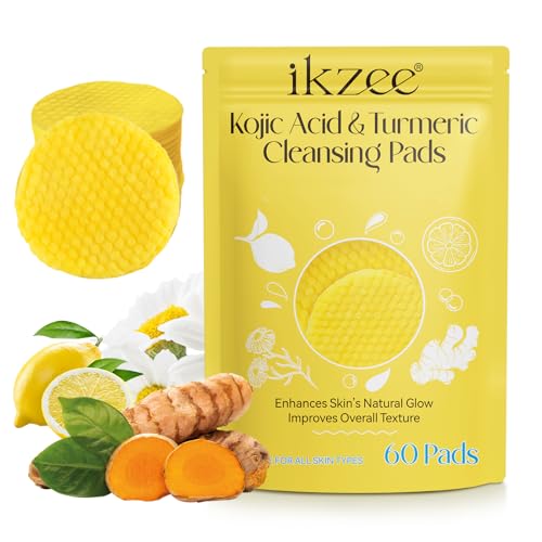 Turmeric Kojic Acid Pads, 60 Turmeric Cleansing Pads for Dark Spots Exfoliating, Kojic Acid and Turmeric Cleansing Pads, Turmeric Pads Infused Foaming Exfoliating Pads, Yellow