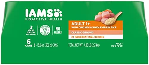 IAMS Proactive Health Adult Wet Dog Food Classic Ground with Chicken and Rice, 13 oz. Cans, Pack of 6