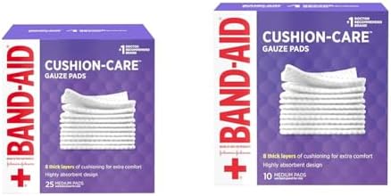 Band-Aid Brand Cushion Care Non-Stick Gauze Pads, Individually-Wrapped, Medium, 3 in x 3 in, 25 Count and 10 Count