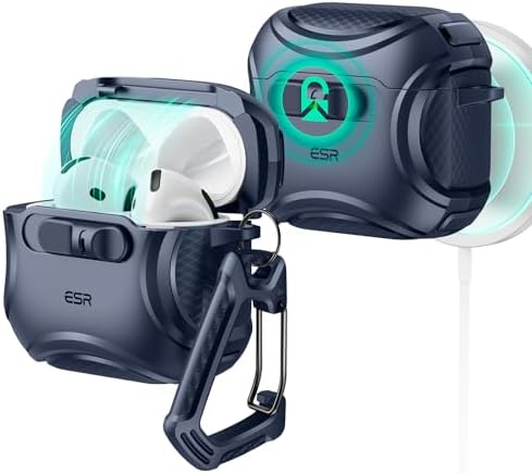 ESR for AirPods 4 Case (HaloLock), Compatible with AirPods 4 Generation Case (2024) (USB-C), Compatible with MagSafe, Drop-Proof Lock, Easy Open, Cyber Series, Blue