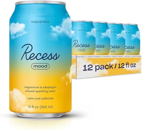Recess Mood Magnesium & Adaptogen Drink, Relaxation Beverage, 12 ounce (Tropical Bliss, 12 pack)