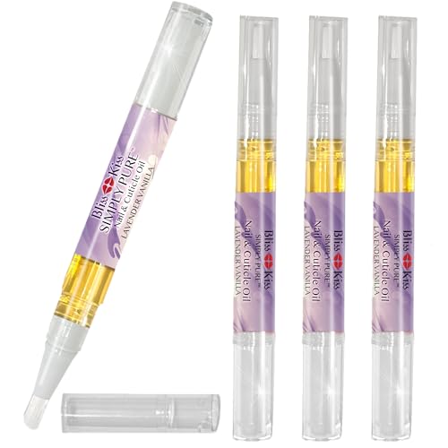 Bliss Kiss | 4 Lavender Vanilla | Oil Cuticle Pen w/Vitamin E & Jojoba⏤Nail Strengthener Nail Growth Treatment for Brittle Peeling Breaking Thin Nails