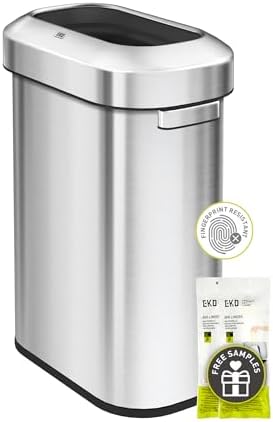 EKO Urban 16 Gallon/60 Liter Open Top Stainless Steel Slim Commercial Trash Can, Tall Kitchen Trash Bin, Heavy-Duty Commercial Grade Large Garbage Bin for Home, Office, Hotel, Cafe, Restaurant, Dorm